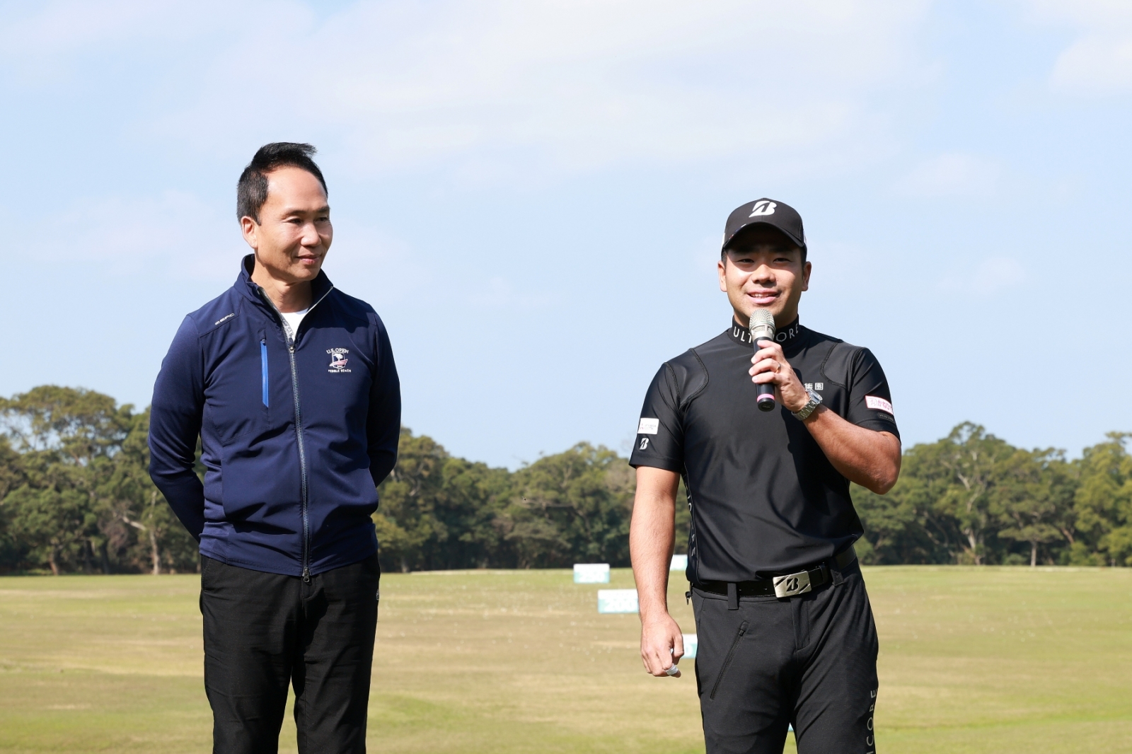 日巡和亞巡雙巡獎金王比嘉一貴(右)首次來台進行長桿一對一青少年教學活動,仰德集團董事長許育瑞(左)全程參與
