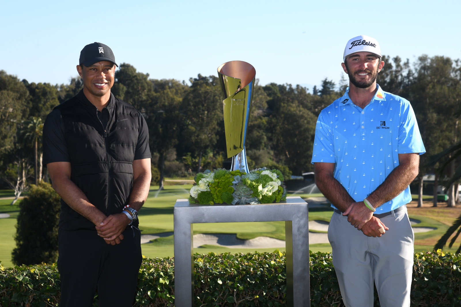 Max Homa and Tiger Woods after the 2021 Genesis Invitational. Credit Getty Images