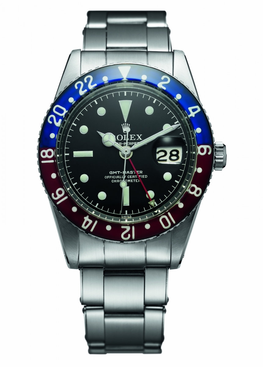 GMT-Master II，不銹鋼，紅藍雙色塑膠玻璃字圈，1955年，型號 6542 ©Rolex／Jean-Daniel Meye