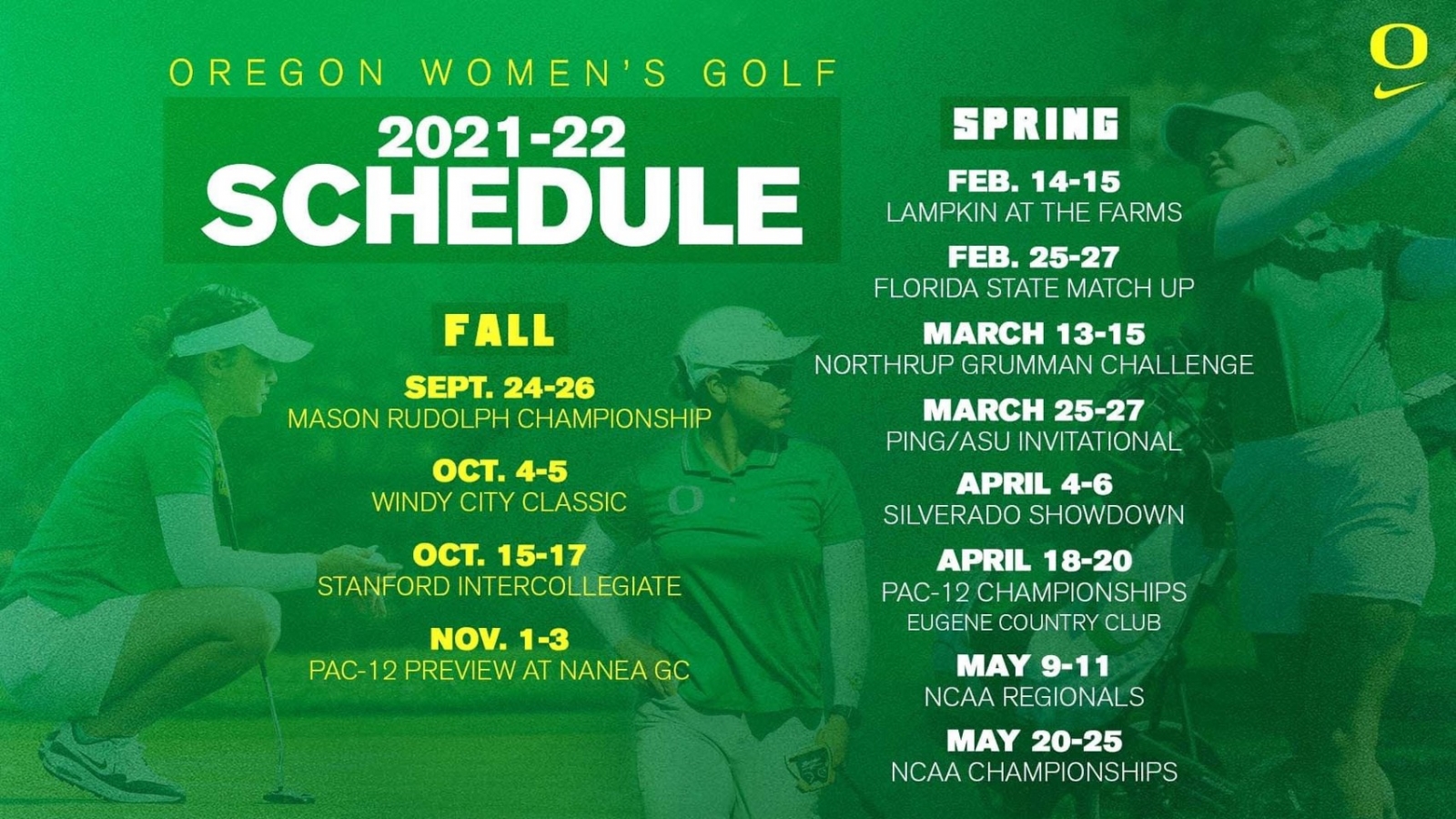 奧瑞岡大學女子高爾夫校隊於NCAA 2021-2022賽季預定賽程。(林子涵家長提供)